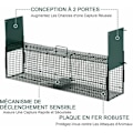 Pikkukuva 3 / 4: Pieni eläinloukku kanien ja hiirien pyydystämiseen - 2 sisäänkäyntiä + kahva - mitat 62P x 24L x 27K cm - vihreä metalli