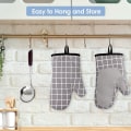 Miniatyrbilde 4 av 5: Varmebestandige ovnshansker, silikon med bomull, doble ovnshansker med bomullsfôr og sklisikker overflate for matlaging, baking, grilling (grå)