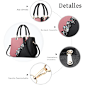 Miniatyrbilde 4 av 5: Håndvesker for kvinner med blomstermønster, crossbody-vesker med pompom-dekorasjon, håndvesker, tote-vesker for damer, skulderveske i PU-lær burdeos
