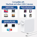 Miniatyrbild 5 av 5: 96W USB C Snabbladdare, Typ-C Strömadapter för MacBook Pro 16/15/14/13 tum, iPad Pro 12.9/11 tum, med 2M USB C till C Kabel