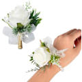 Miniatyrbild 1 av 5: 2-pack, vit ros handledsblomster och mans corsage set, corsage och handledsblomster armband ros bröllop blomma tillbehör