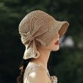 Miniatyrbilde 2 av 5: 2-pak sammenleggbar bredbremmet stråhatt sommer dame strandhatt dame strandhatt (svart og beige)