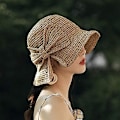 Miniatyrbillede 2 af 5: 2 stk. sammenklappelig bredskygget stråhat sommer dame strandhat dame strandhat (sort og beige)