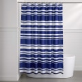 Miniatyrbilde 5 av 5: Dusjforheng i stoff - 72 x 72 tommer, for baderom 72''x72'' Navy Blue Stripe