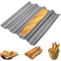 Miniatyrbild 1 av 5: Baguettebakplåt, Perforerade franska baguettformar för 4 baguetter silver