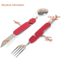 Miniatyrbild 2 av 5: 2-pack Vikbart Campingbestick Set Rostfritt Stål Bestick 6 i 1 Multiverktyg Utomhus Överlevnad Resa Vandring Bestick Set Gold and Red