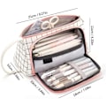 Miniatyrbillede 2 af 5: Etui med stor kapacitet, blyantpose, makeup-lærred, brevpapirpose med lynlås (sort tern, 20 x 11 x 10 cm)