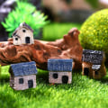 Miniatyrbilde 5 av 5: 4-pak miniatyr hage landskap miniatyr landsby stein hus miniatyr hus stråtak hus bonsai hage dekorasjon