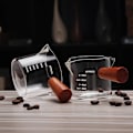 Pikkukuva 3 / 5: 1 pakkaus kaksoisnokkainen mittaava kolminkertainen kannu maitoastia puukahvalla 75ML espressoshottilasiosat kirkas lasi