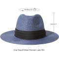 Miniatyrbillede 2 af 5: Dame Bredskygget Halm Panama Rulle op Hat Bæltespænde Fedora Strand Solhat til kvinder UPF50+ Blue