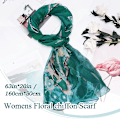 Miniatyrbilde 2 av 5: Sjal i chiffon for kvinner - Lett blomstertrykt sjal i chiffon for damer, skjerf, wraps for vår og høst