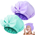 Miniatyrbilde 1 av 5: 2 stk dusjhetter justerbar sløyfe badehårhetter gjenbrukbar vanntett turban dusjhette badehette (cyan, lilla)