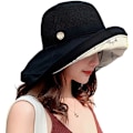 Miniatyrbild 4 av 5: Kvinnors Mesh Solhattar Sommar Strand UV-skydd UPF Packable Bred Brätte Hakrem balck