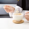 Pikkukuva 4 / 5: 15oz lasimuki, läpinäkyvä kahvimuki, jossa kansi ja lusikka aamiaiselle, teelle, maidolle, juomille, kaurapuurolle, jogurtille