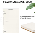 Miniatyrbild 2 av 7: A5-påfyllningspapper, 2 förpackningar linjerat papper + blankt papper, 6-håls ringpärm insatser papper planerbar påfyllningsbart papper