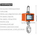 Miniatyrbild 5 av 5: 1000 kg elektronisk krokvåg med bakgrundsbelyst LCD-display kg/lbs enhetsbyte datahållning tara nollställ orange (utan batteri)