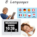 Miniatyrbild 5 av 5: Digital klocka för äldre, ur med fullständiga dag, datum och tid, stöder 8 språk, högkontrastdisplay och automatisk dimning för