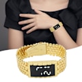 Miniatyrbild 1 av 8: LED-klocka Dubbel öppen rostfritt stål spänne metallband rektangulär urtavla digital armbandsur för utomhusaktiviteter Guld