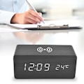 Miniatyrbild 1 av 8: Digital väckarklocka trådlös laddning automatisk temperaturdetektering säker stabil LED elektronisk klocka svart