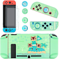 Miniatyrbild 1 av 5: (Switch OLED skyddsfodral - 211 - Animal Crossing klassisk) + (SWITCH + joystick-skydd - en vit med bladgrön bakgrund + en vit med bladblå