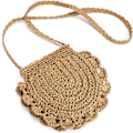 Miniatyrbild 1 av 6: Halm Crossbody-väska, Dam Axelväska Retro Svampsnör Halmväska Casual Vävd Väska Kvinnor Axel Slung Strandväska Handväska(Ljusbrun)