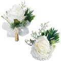 Miniatyrbild 1 av 3: 2PC simulerad bröllopsvit ros corsage - (handledsblomma+corsage)