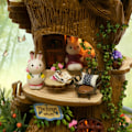 Miniatyrbild 7 av 8: Söt DIY Skog Dockhus Miniatyr med Roterande Musikbox Dammskydd LED-ljus