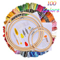 Miniatyrbild 3 av 9: Broderikit, Broderikorsstygnsverktygssats, Broderistartkit inklusive 100 färgade trådar, 5 bambu broderiram