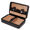 Miniatyrbild 1 av 3: Cederträ resehumidor i läder för 4 cigarrer (#01)