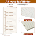 Miniatyrbild 7 av 7: 2-pack A5-påfyllningar, linjerat papper - 90 ark A5-påfyllningsblock för A5-dagbok, 8,3 x 5,6 tum lösbladspåfyllningsbara planeringsinsatser A5-papper, A5-linjerat