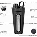 Miniatyrbild 4 av 5: Shakerflaska i rostfritt stål - 830 ml metallshakerkoppar för proteinshakes, 2 vispbollar, håller inte kalla/varma drycker, proteinshakerflaska med synligt fönster