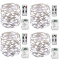 Miniatyrbild 1 av 5: Batteridrivna ljusslingor, [4-pack] 10m 100 LED-lampor Timerfunktion med fjärrkontroll IP65 Vattentät, Koppartråd med 8 ljuslägen för inomhusbruk
