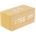 Miniatyrbild 1 av 5: Digital termometer väckarklocka Trä digital väckarklocka Led digital trä väckarklocka med trådlös laddare, Trä väckarklocka med induktion