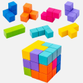 Miniatyrbild 2 av 7: Träpussel, 3D Tetris Tangram-pussel med 7 färgglada kuber Pusselspel för barn vuxna
