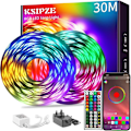 Miniatyrbild 1 av 5: Mångsidiga LED-strip-lampor, 30 m (2 rullar om 15 m) Bluetooth RGB, flexibla och klippbara för alla utrymmen, smart app-styrning med anpassningsbar belysning, musiksynkronisering
