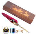 Miniatyrbild 2 av 8: Fjäderpenna Kalligrafi Skrivande Vintage Set Metall Retro Dip Quill Kit med Bläckpåse SP270Burgundy