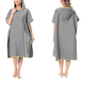 Miniatyrbild 6 av 6: Surfponcho med integritetsskydd, grå strandhandduksrock i mikrofiber med snabbtorkande teknologi och justerbara ärmar, perfekt för multifunktion