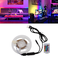 Miniatyrbild 1 av 8: RGB LED-remsor 5V USB RGB LED-remsa med Bluetooth-appkontroll 24 knappar IR-fjärrkontroll för fest bar bröllop 2m / 6,6ft