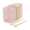 Miniatyrbild 1 av 5: Bentolåda Bento Lunch Box, 3-i-1 fack stapelbar Bentolåda, Vetehalm Lunchbehållare med bestick, BPA-fri, Mikrovågsugnssäker - Rosa