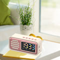 Miniatyrbild 6 av 8: Bluetooth-högtalare, bärbar, innovativ, retro, bordslarm, trådlös högtalare med LED-färgskärm, beige