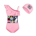 Miniatyrbild 1 av 6: Barn Flickor Ruffle One Piece Bikini Badkläder Baddräkt Strandkläder med cap Pink 140cm