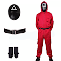 Miniatyrbild 1 av 5: Squid Game 2 NPC-kostym Cosplay Rekvisita Jumpsuit och Bälte Outfit Maskeraddräkt Red+Triangle Mask M