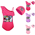 Miniatyrbild 3 av 6: Barn Flickor Ruffle One Piece Bikini Badkläder Baddräkt Strandkläder med cap Rose Red 140cm