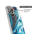 Miniatyrbild 4 av 6: Skyddande silikonfodral med marmorblå glittrig design, kompatibelt med Apple iPhone 16 Plus. Transparent