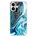 Miniatyrbild 1 av 6: Skyddande silikonfodral med marmorblå glittrig design, kompatibelt med Apple iPhone 16 Plus. Transparent
