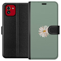 Miniatyrbillede 1 af 3: Samsung Galaxy A03 Tegnebogsetui Grøn Minimalblomst - stilfuld blomst på grøn baggrund