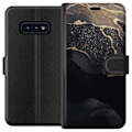 Miniatyrbillede 1 af 3: Samsung Galaxy S10e Tegnebogsetui Sort guld abstrakt