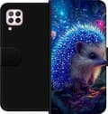 Kompatibelt Lommeboketui til Huawei P40 lite Pinnsvin med blålysende pigger blant planter og stjernelignende lyspunkter blå