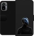 Kompatibel Tegnebogsetui til Xiaomi Redmi Note 10S Sort robot med Jorden og lysende natbyer synlige i et blåt ansigtsvisir sort