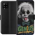 Kompatibel Tegnebogsetui til Samsung Galaxy A42 5G Tegnet Albert Einstein med solbriller, udstrakt tunge og grøn Genius-tekst sort